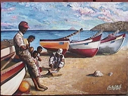 Pescadores en Mindelo Oil Canvas