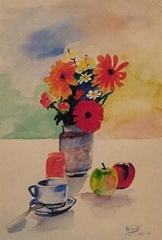 Desayuno con flores Watercolour Paper Floral Painting