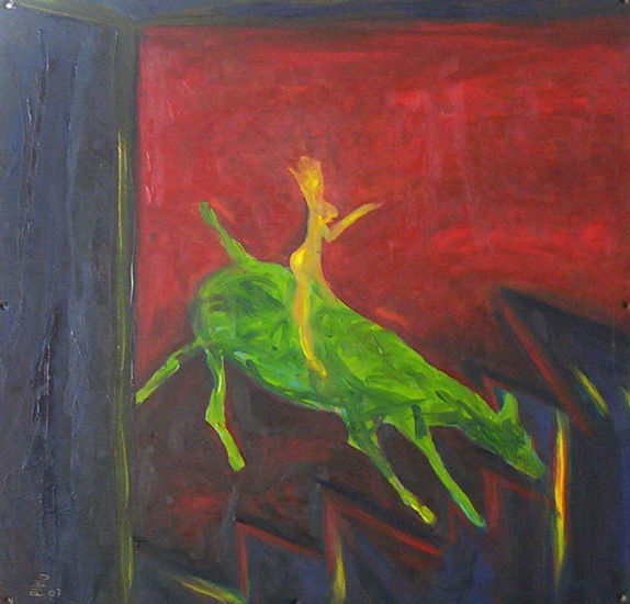 vaca verde Oil Panel Animals