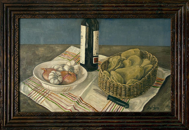 Bodegón con patatas, ajos y cebollas Oil Panel Still Life Paintings