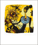 Mujer, girasoles y pájaro
