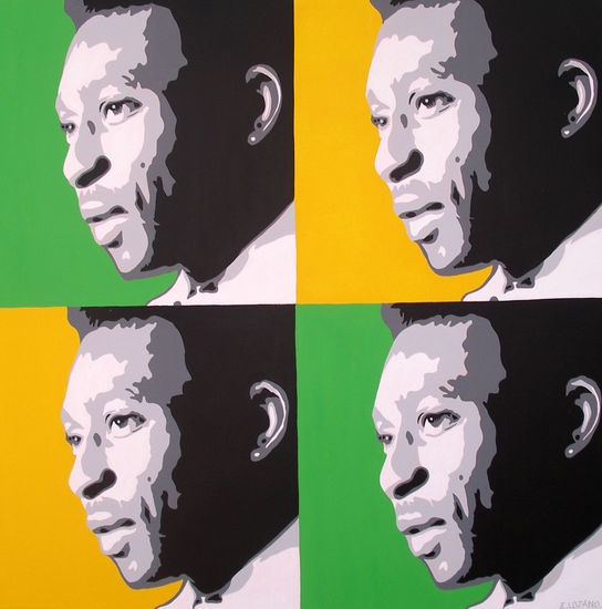 Pelè.O Rei Verde Amarelo. Acrylic Textile Portrait