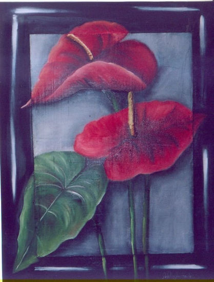 Antúrio vermelho Oil Canvas Floral Painting