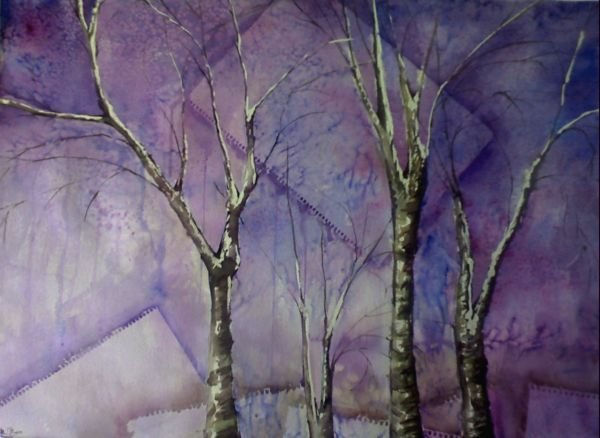 arboles sobre azul