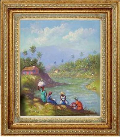 lavanderas en el rio yaque 6 Oil Canvas Landscaping