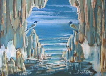 Gruta de los pájaros Oil Panel Marine Painting