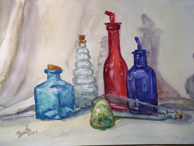 Bodegón de las botellas Watercolour Paper Still Life Paintings