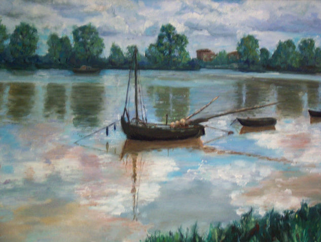 La barca en el río Oil Canvas Landscaping