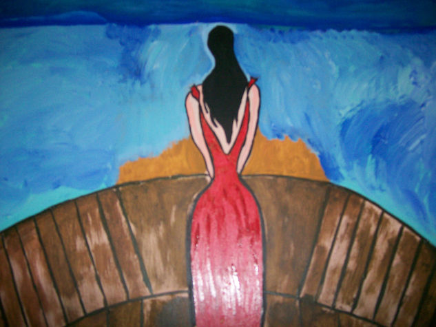 Sola frente al mar Acrylic Panel Figure Painting