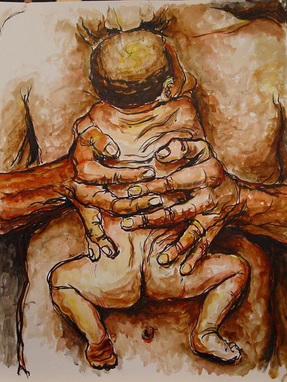 padre e hijo Ink Card Figure Painting