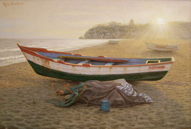 AL ATARDECER Oil Panel Marine Painting