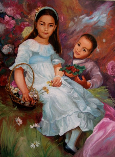 LOS HERMANITOS Oil Canvas Portrait