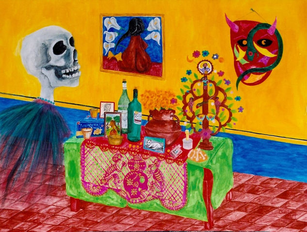 ALTAR DE MUERTOS Acrylic Canvas Still Life Paintings