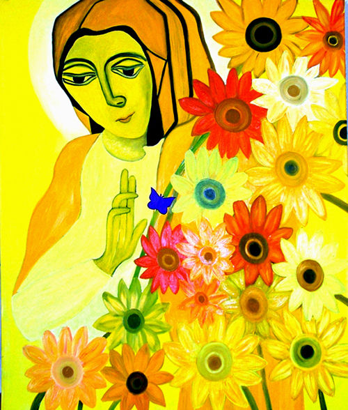 La virgen with the sunflowers and the blue papillon