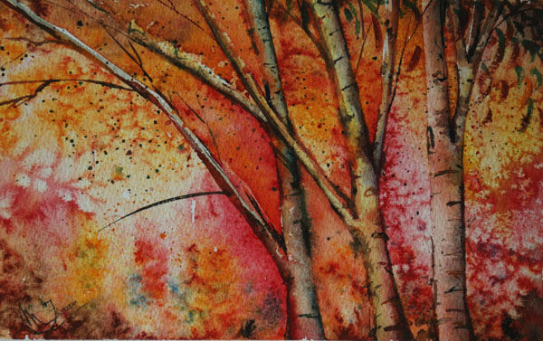 arboles de otoño II Acuarela Papel Paisaje