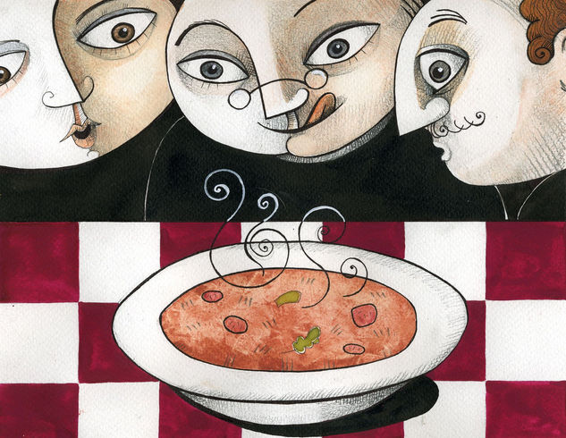 el plato de sopa Gouache Papel Otros