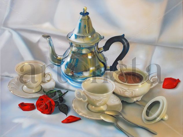 La hora del té II Oil Canvas Still Life Paintings