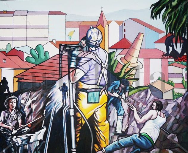 Mineros con paisaje