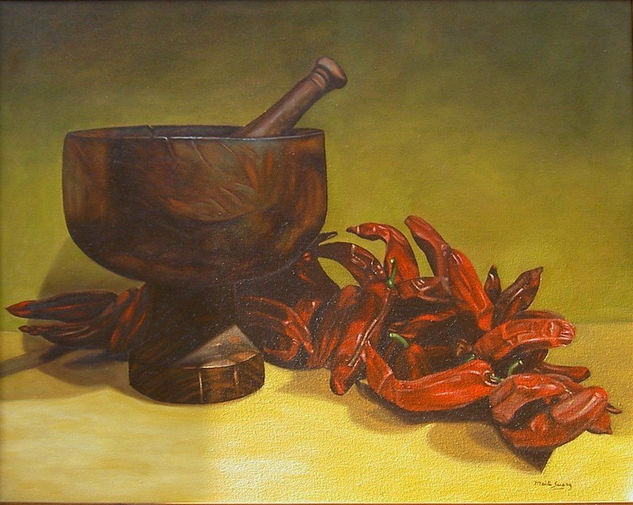 MORTERO CON AJIES Oil Canvas Still Life Paintings