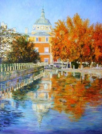 Reflejos de Palacio (Aranjuez). Óleo Lienzo Paisaje