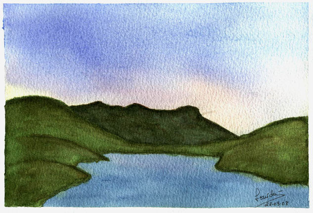 Embalse del Vellón Acuarela Papel Paisaje