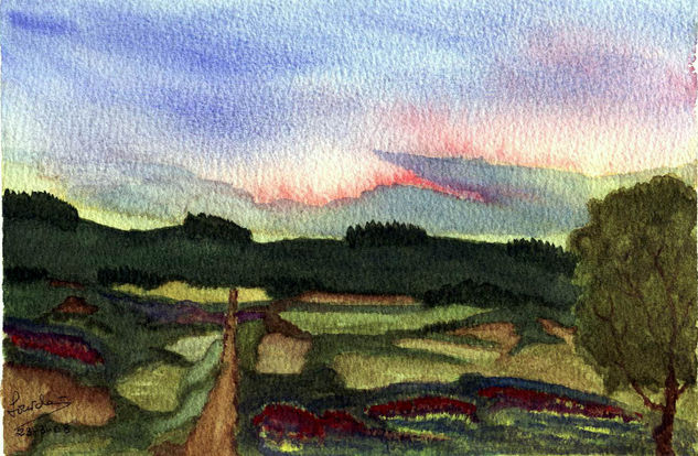 Paisaje con camino Acuarela Papel Paisaje