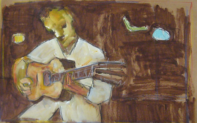 hombre con guitarra Acrílico Cartulina Retrato