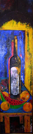 La botella de mi cuñado Acrylic Textile Still Life Paintings