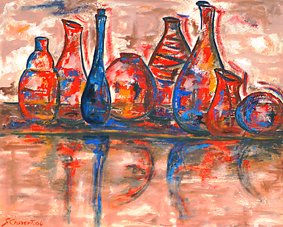 BOTELLAS CON REFLEJO Acrylic Canvas Still Life Paintings