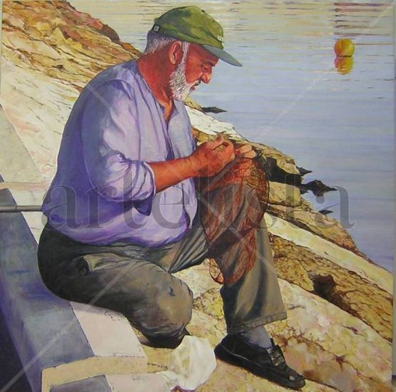 viejo pescador Óleo Lienzo Figura