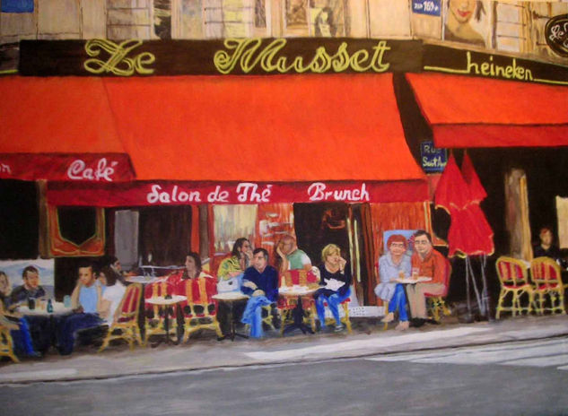 En un café de París Acrylic Canvas Landscaping