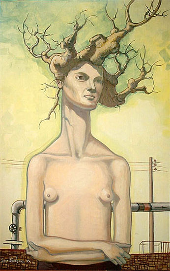 Mujer árbol Oil Panel Figure Painting