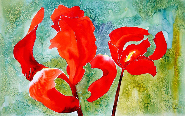 lirios rojos Acuarela Papel Floral