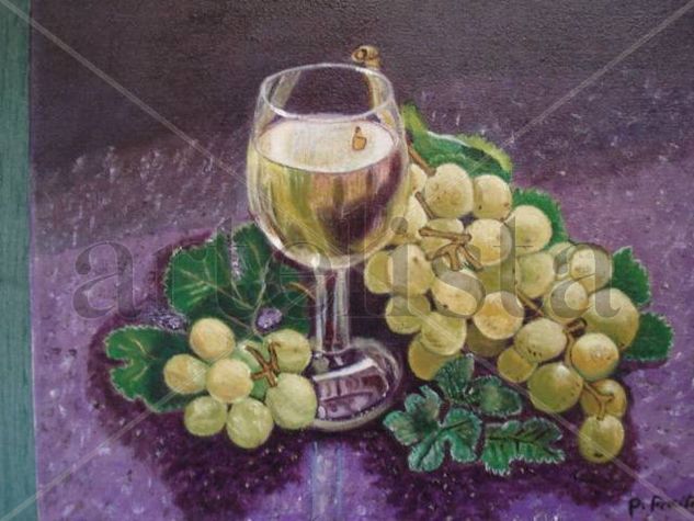 Copa vino y uvas Óleo Lienzo Bodegones