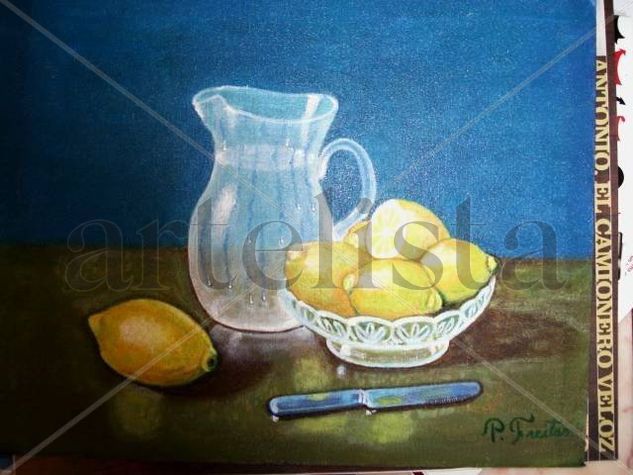 Jarrón y limones Oil Canvas Still Life Paintings