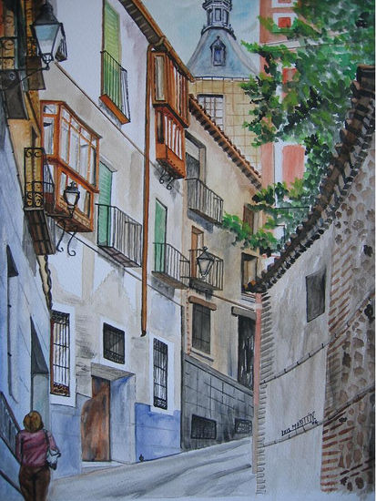 caminando por Toledo Acuarela Papel Paisaje