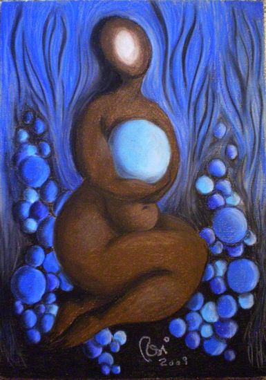 Gorda con perlas azules Pastel Tabla Figura