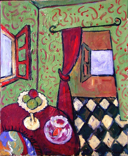 interior con suelo de damero