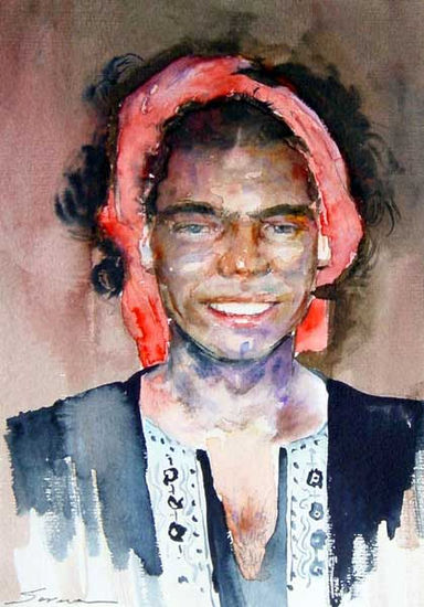 Quique disfrazado de moro Watercolour Card Portrait