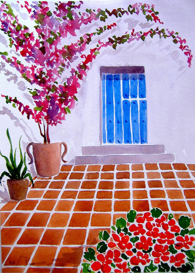 entrada puerta azul - vendido Watercolour Paper Landscaping