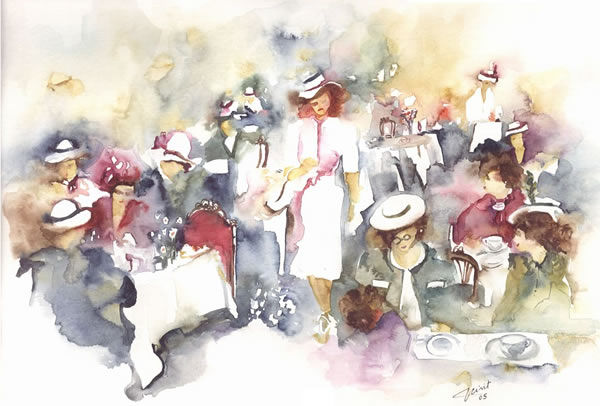 Mujeres tomando te Watercolour Paper