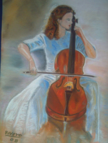 Violonchelista Pastel Papel Paisaje