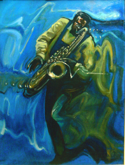 saxo in blue Óleo Lienzo Figura