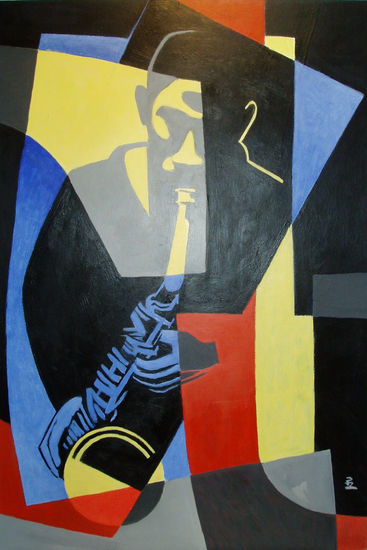 Musica saxo 2 Acrylic Panel Figure Painting