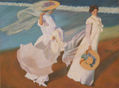 mujeres paseando por la playa