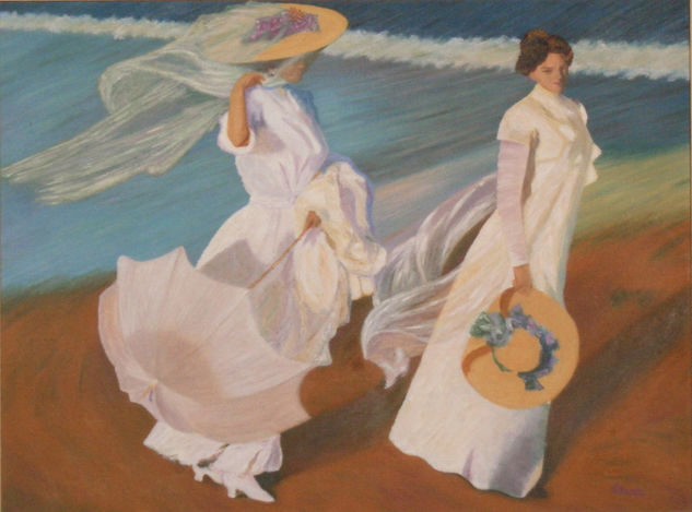 mujeres paseando por la playa 