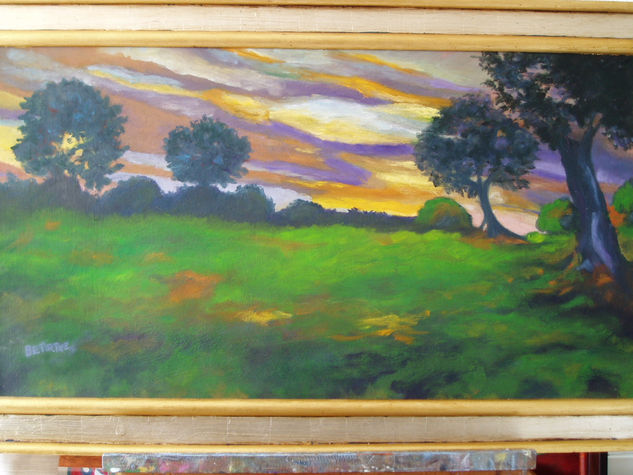 campo al atardecer Oil Panel Landscaping