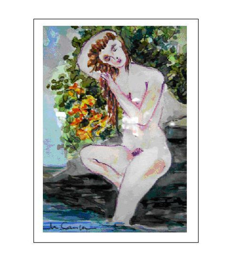 MUJER EN EL RIO Watercolour Paper Nude Paintings