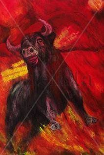 Toro 1.  De la serie TAUROMQUIA Oil Textile Animals