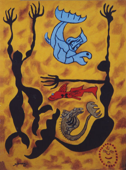 La sirena y el dragón II Acrylic Paper Figure Painting